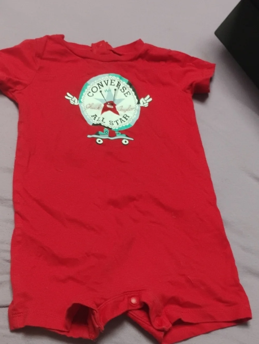 Converse Red Short-Sleeve Baby Romper with All Star Skate Logo